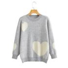 Heart Print Sweater Heart Print - Gray & White - One Size