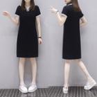 Short-sleeve Contrast Collar Midi T-shirt Dress