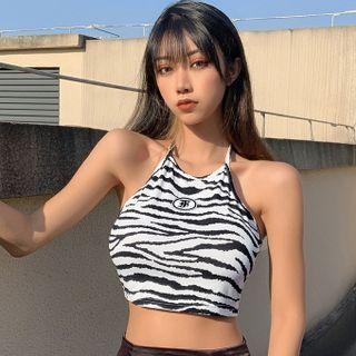 Zebra Pattern Halter Cropped Top