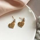 Faux Pearl Alloy Heart Dangle Earring 1 Pair - Earrings - One Size