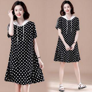 Short-sleeve Dotted Hoodie Dress