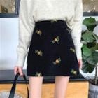 Corduroy Flower Slim-fit Skirt