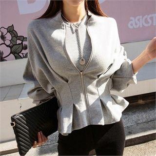 Balloon-sleeve Ruffled Zip-up Jacket