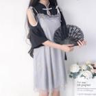 Set: Elbow-sleeve Cold Shoulder Top + Strappy Dress