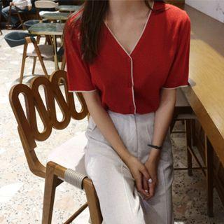 V-neck Piped Light Cardigan