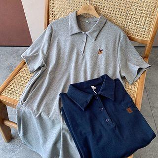 Elbow-sleeve Polo-neck Dress