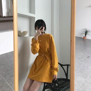 Long-sleeve Tie-waist Mini T-shirt Dress