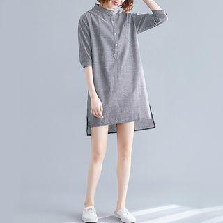 Striped Stand-collar Shirtdress