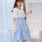 Gathered-waist Color-block A-line Dress