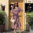 Drop-shoulder Ruffle-hem Stripe Dress