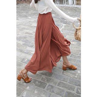 Elastic-waist Pleated Wide-leg Pants
