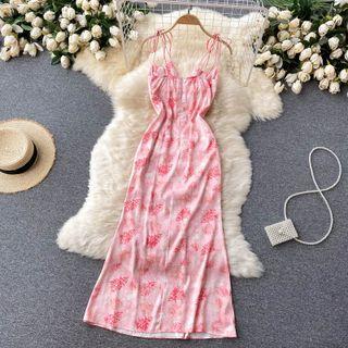 Spaghetti Strap Print Halter Midi Dress