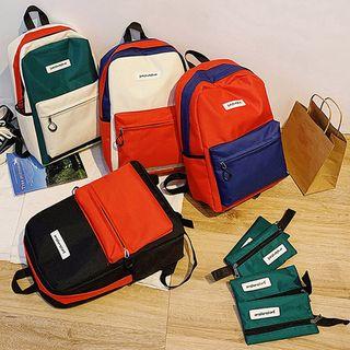 Set: Color Block Lightweight Backpack + Pouch