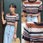 Multicolor Stripe Pointelle-knit Top