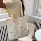 Heart Embroidered Canvas Tote Bag