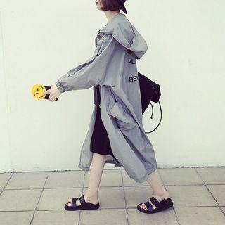 Lettering Hooded Long Light Coat