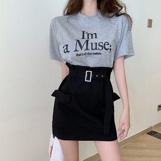 Mock Two-piece Lettering Short-sleeve Mini A-line Dress