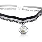Faux Pearl Lace Choker X268 - Black - One Size