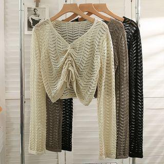 Open-knit Drawstring Crop Top