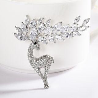 Rhinestone Deer Brooch Silver - One Size