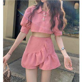 Set Cropped Puff Short-sleeve Top 2-piece Set