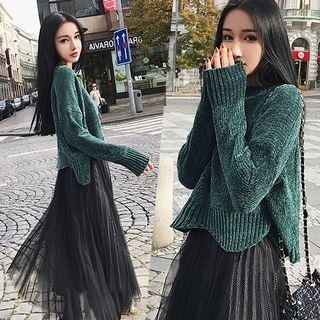 Set: Cropped Sweater + Mesh Skirt