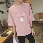3/4-sleeve Milk Print T-shirt