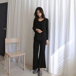 Set: V-neck Top + Band-waist Pants