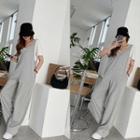 Sleeveless Wide-leg Sweat Jumpsuit Gray - One Size