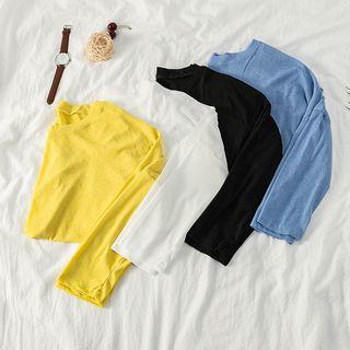 Cutout Back Long-sleeve Plain Knit Top