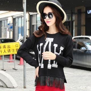 Long-sleeve Fringed Knit Top