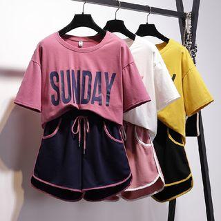 Set: Short-sleeve Letter T-shirt + Sweatshorts
