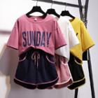 Set: Short-sleeve Letter T-shirt + Sweatshorts