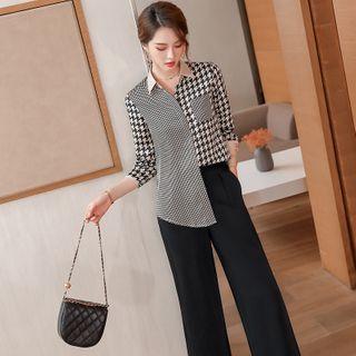 Houndstooth Panel Shirt / Wide Leg Pants / Set