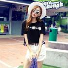 Short-sleeve Floral T-shirt Black - One Size