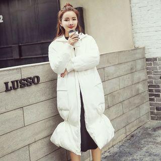 Ruffle-trim Padded Zip-up Long Coat