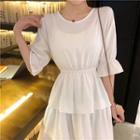 Short-sleeve Layered Dress White - One Size