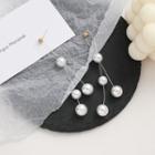 Faux Pearl Fringed Earring 1 Pair - 925 Silver Needle Earring - Faux Pearl - White - One Size