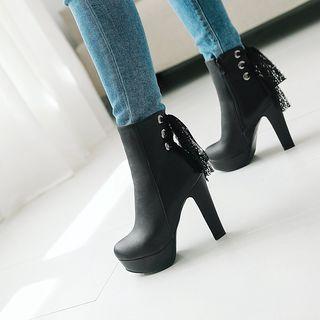 Faux Leather Back Tie Lace High Heel Platform Ankle Boots
