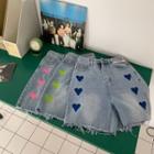 Heart Embroiderd Denim Shorts