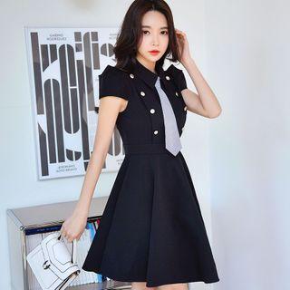 Neck Tie Short-sleeve A-line Dress