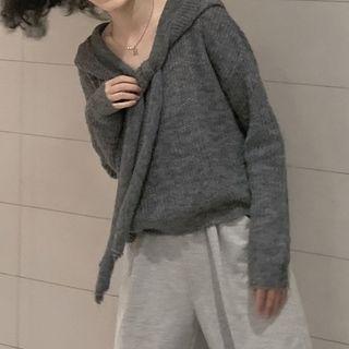 Tie-neck Hooded Sweater