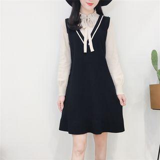 Mock Two Piece Long Sleeve Knit Dress
