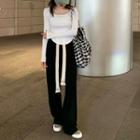 Round-neck Long-sleeve Top / High-waist Drawstring Wide-leg Pants