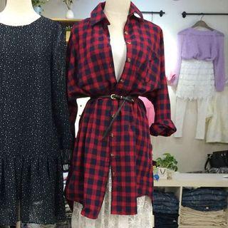 Plaid Oversized Shirt Red - One Size