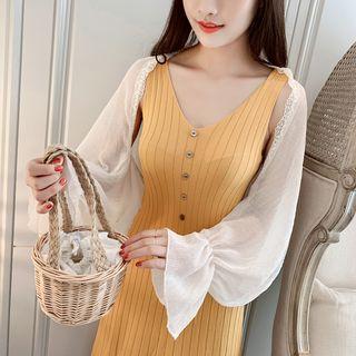 Lace Trim Open Front Sheer Jacket Almond - One Size