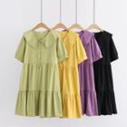 Short-sleeve Lace Trim Collar Midi A-line Dress