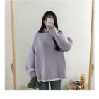 Turtle-neck Loose-fit Knit Top In 10 Colors