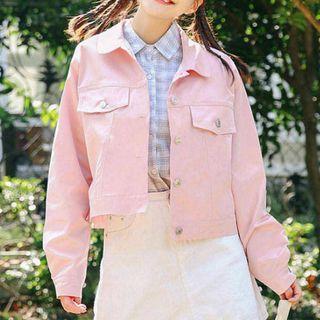 Buttoned Denim Jacket Pink - One Size