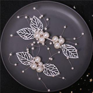 Wedding Faux Pearl Leaf Hair Clip 1 Pair - White - One Size